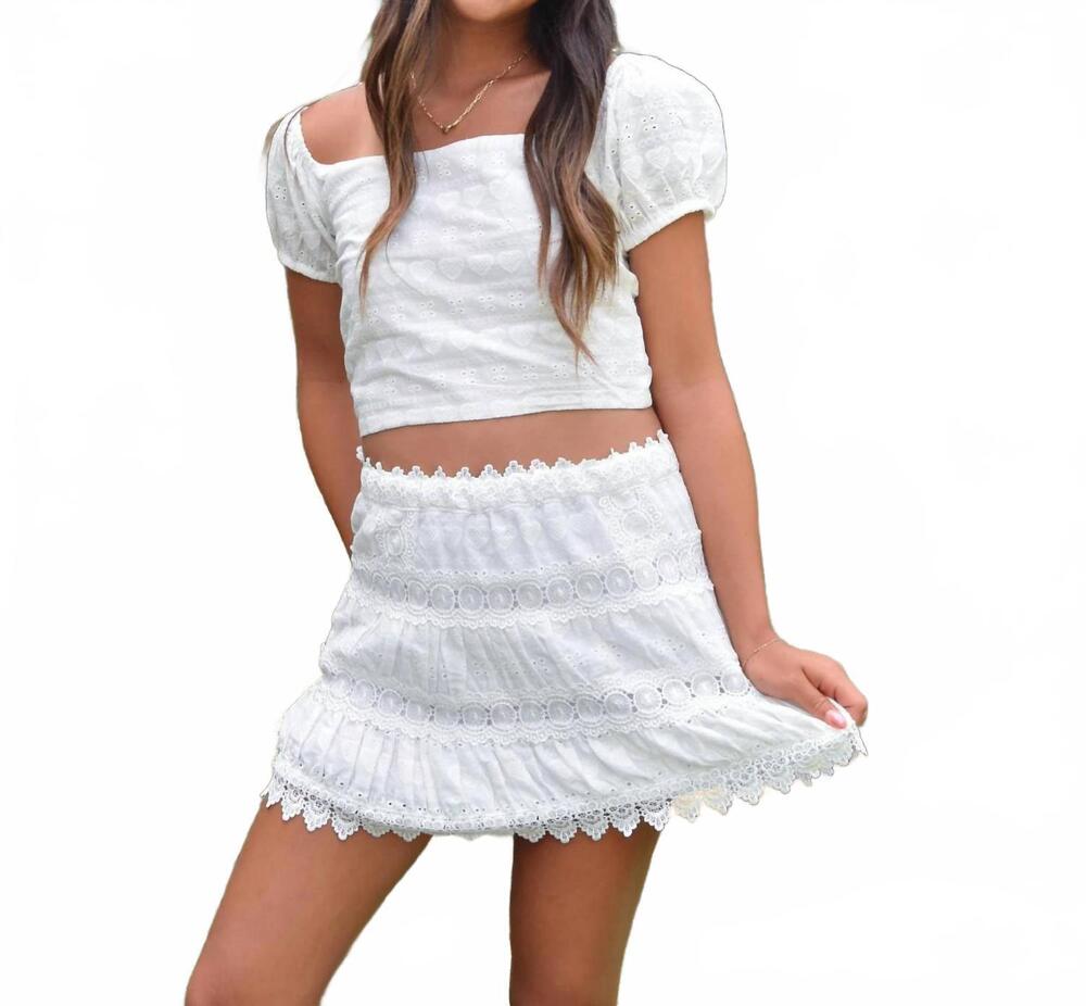 NEW THEME girls luna heart flower eyelet mini skirt in white